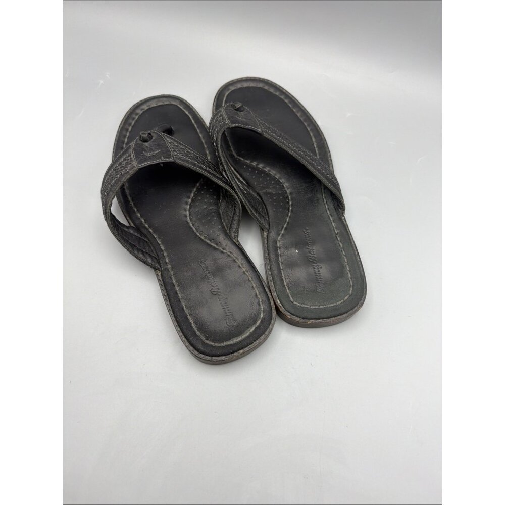Tommy Bahama Anchors Away Black Leather Thong Mens Size 11M Sandals Woven Beach